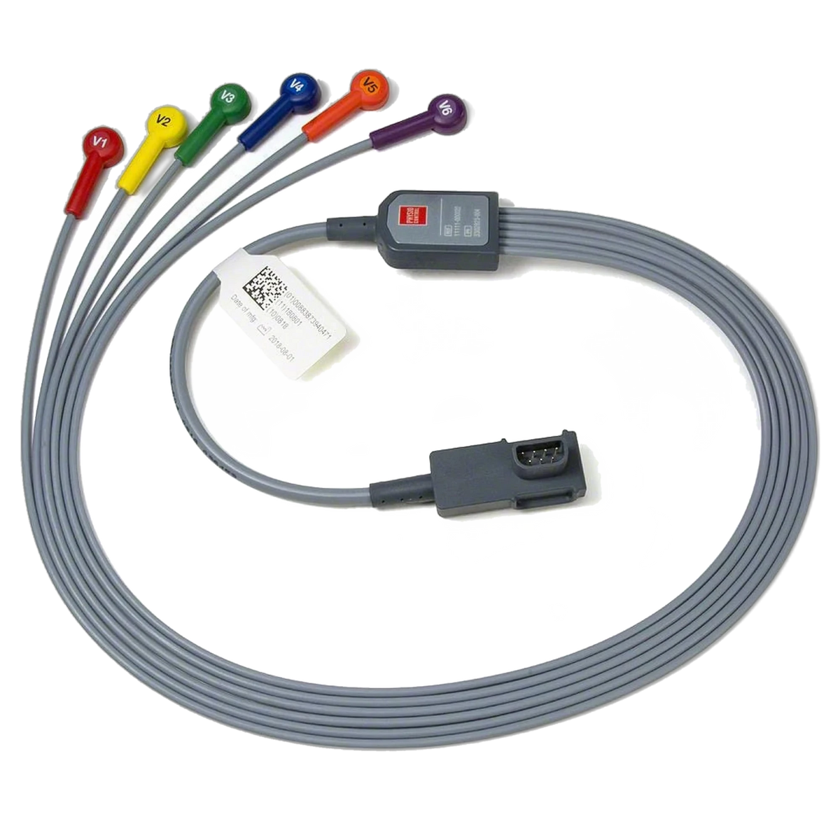 6-wire precordial lead attachment, gray cable with six colored snap lead wires