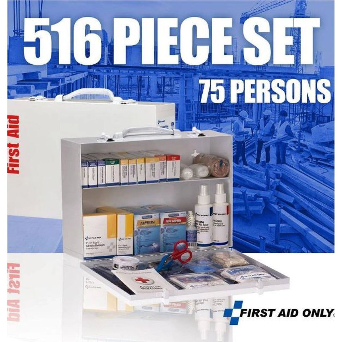 2-shelf steel first aid cabinet, 516 piece set for 75 persons