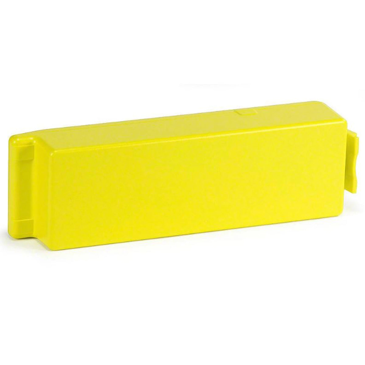 Cardiac Science Powerheart AED G3 yellow battery pack, angled view of the plain top and side with no label visible