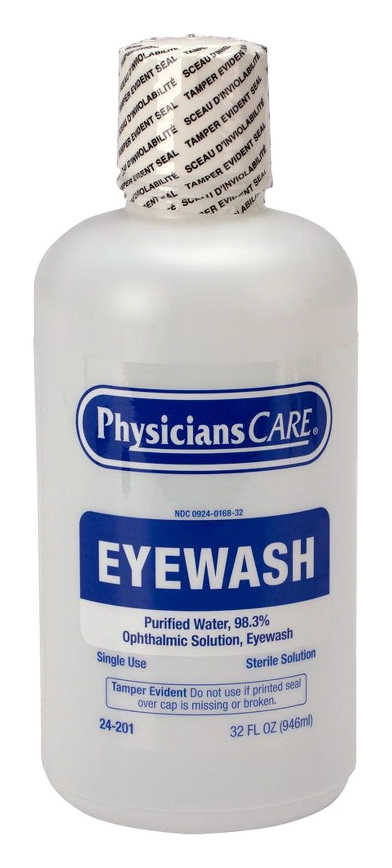 Physicians Care 32 oz eyewash bottle with tamper-evident cap