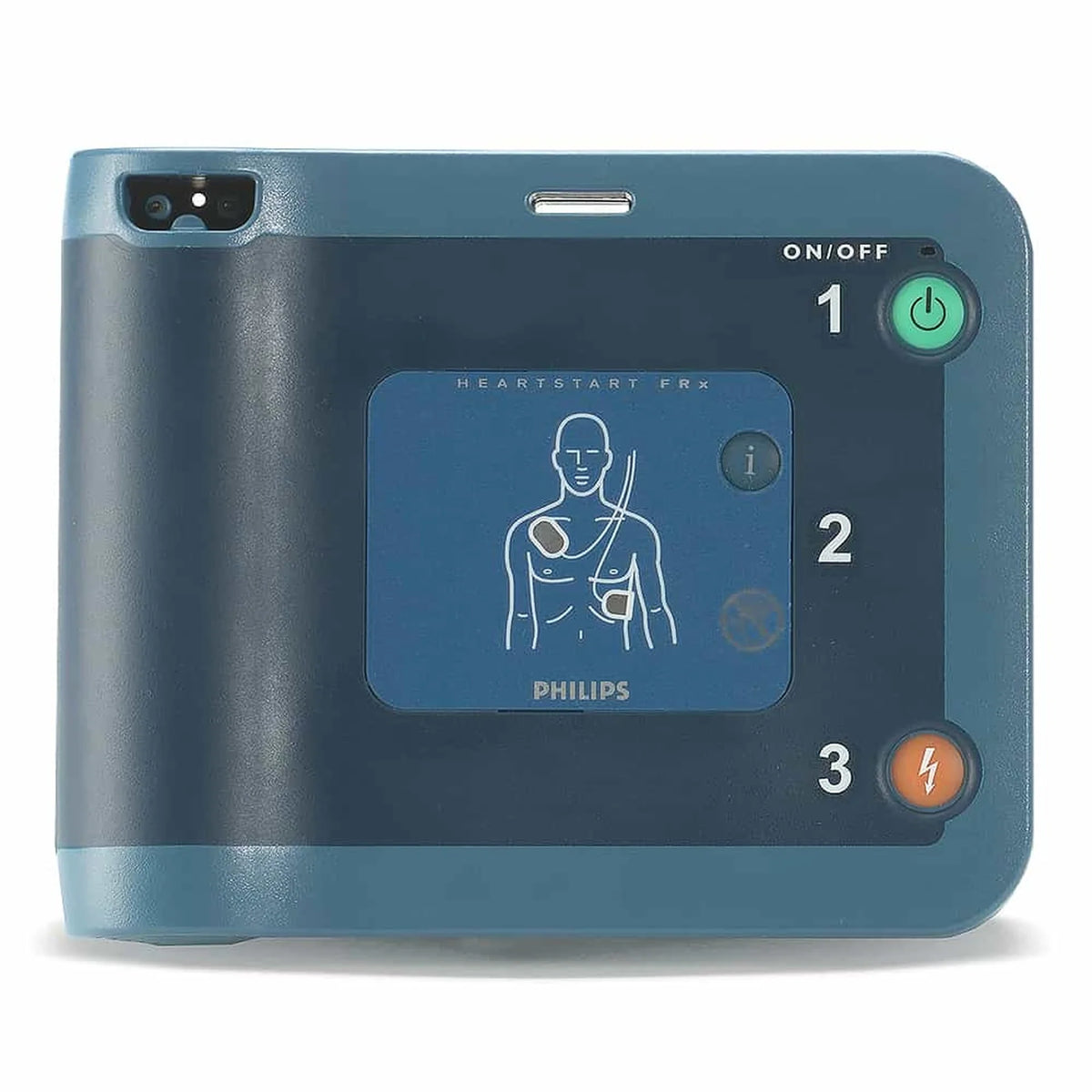 Philips HeartStart FRx AED standard red soft carry case, closed, front view with Call 911 pocket