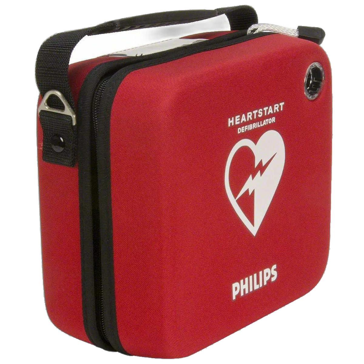 Philips OnSite standard carry case, red soft case with black shoulder strap, HeartStart heart logo, and PHILIPS lettering