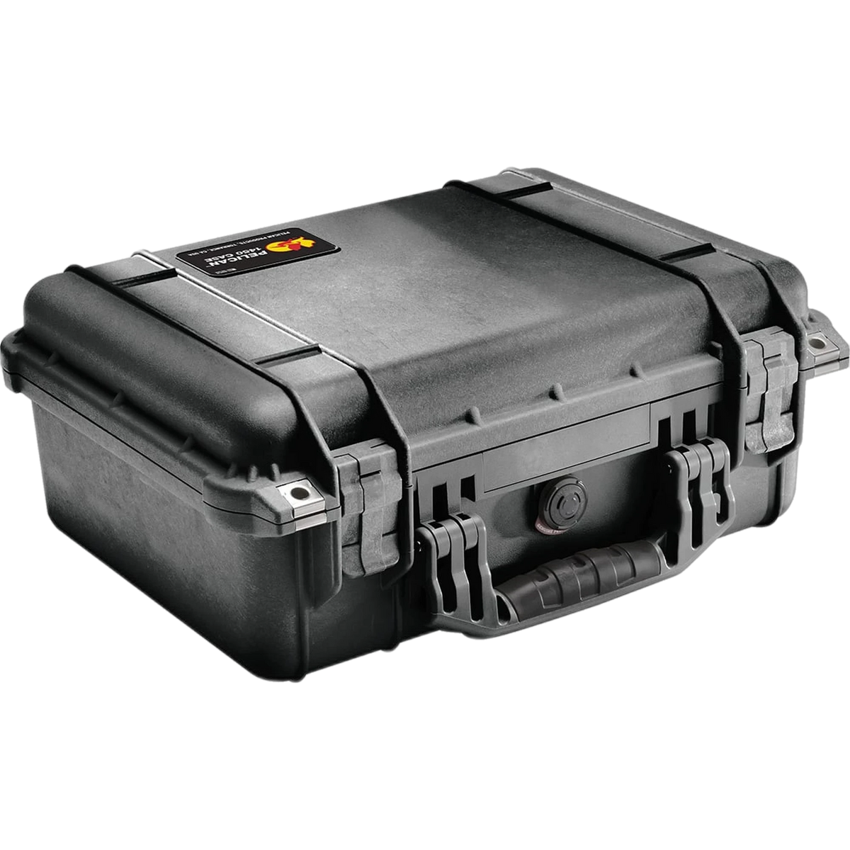 Small AED protective carry case, black hard case with latches and handle, closed