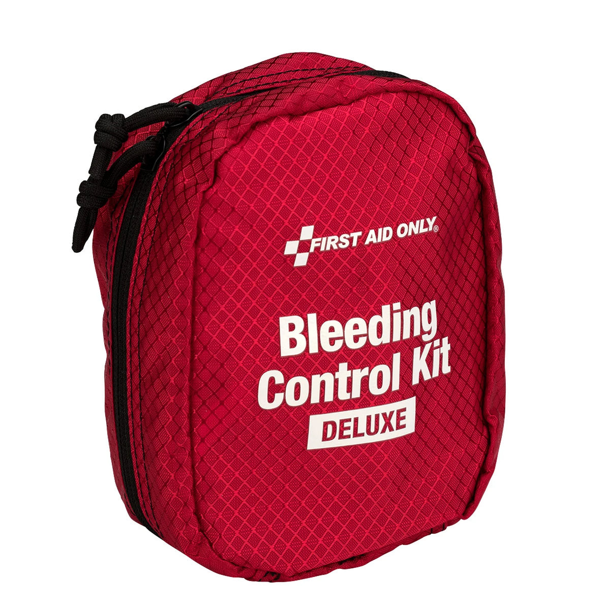 First Aid Only Deluxe Bleeding Control Kit red pouch, angled view