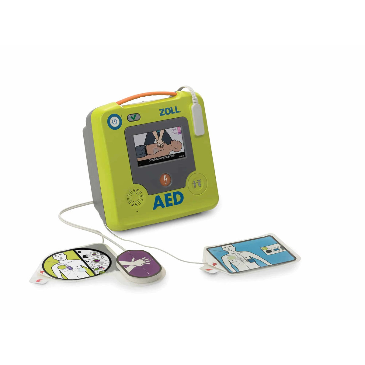 ZOLL AED 3 with the round CPR Uni-padz universal electrode pad laid out in front