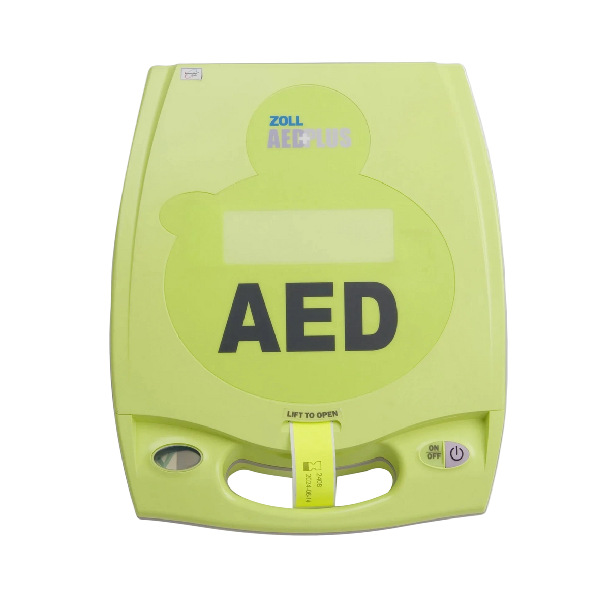 ZOLL AED Plus, closed green case, front view