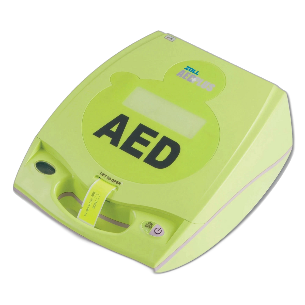 ZOLL AED Plus, angled top view showing the lift-to-open lid