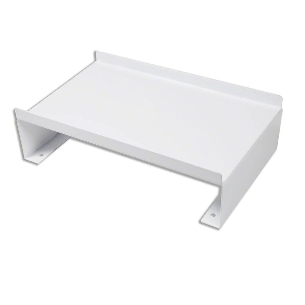 AED wall cabinet riser shelf, white shelf insert, angled view from the front