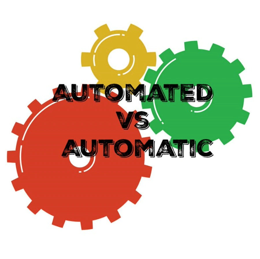 Red, yellow, and green interlocking gears with Automated vs Automatic text