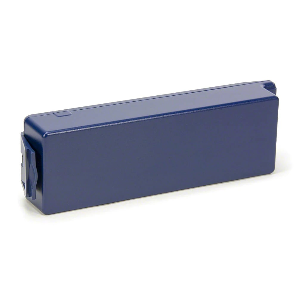 Cardiac Science Powerheart AED IntelliSense Lithium Battery, dark blue rectangular battery pack, angled rear view showing the plain back panel
