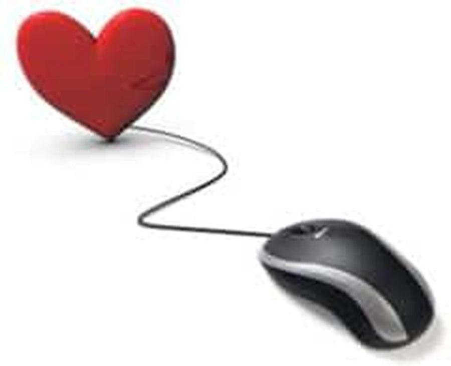 Red heart connected to a computer mouse by a cable