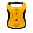 Defibtech Lifeline AED front view showing the check pads, do not touch patient and analyzing status lights
