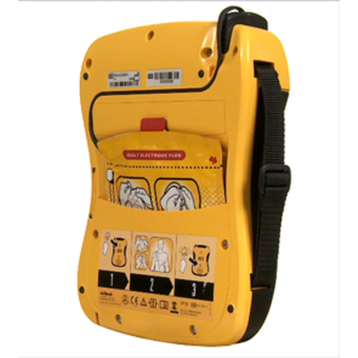 Defibtech View AED angled rear view showing the electrode pad pack