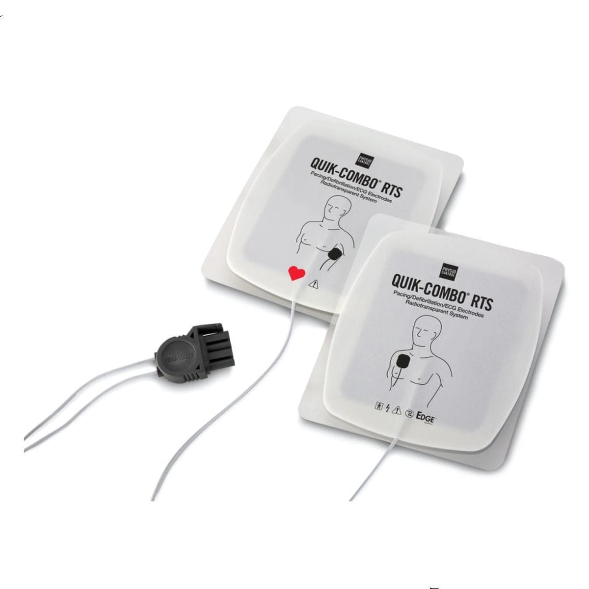Pair of QUIK-COMBO RTS electrode pads with lead wires and connector