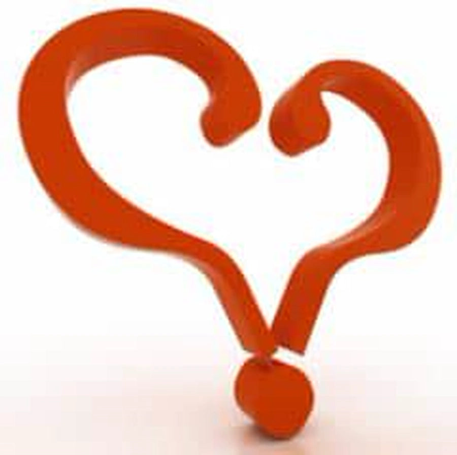 Orange heart-shaped question mark graphic