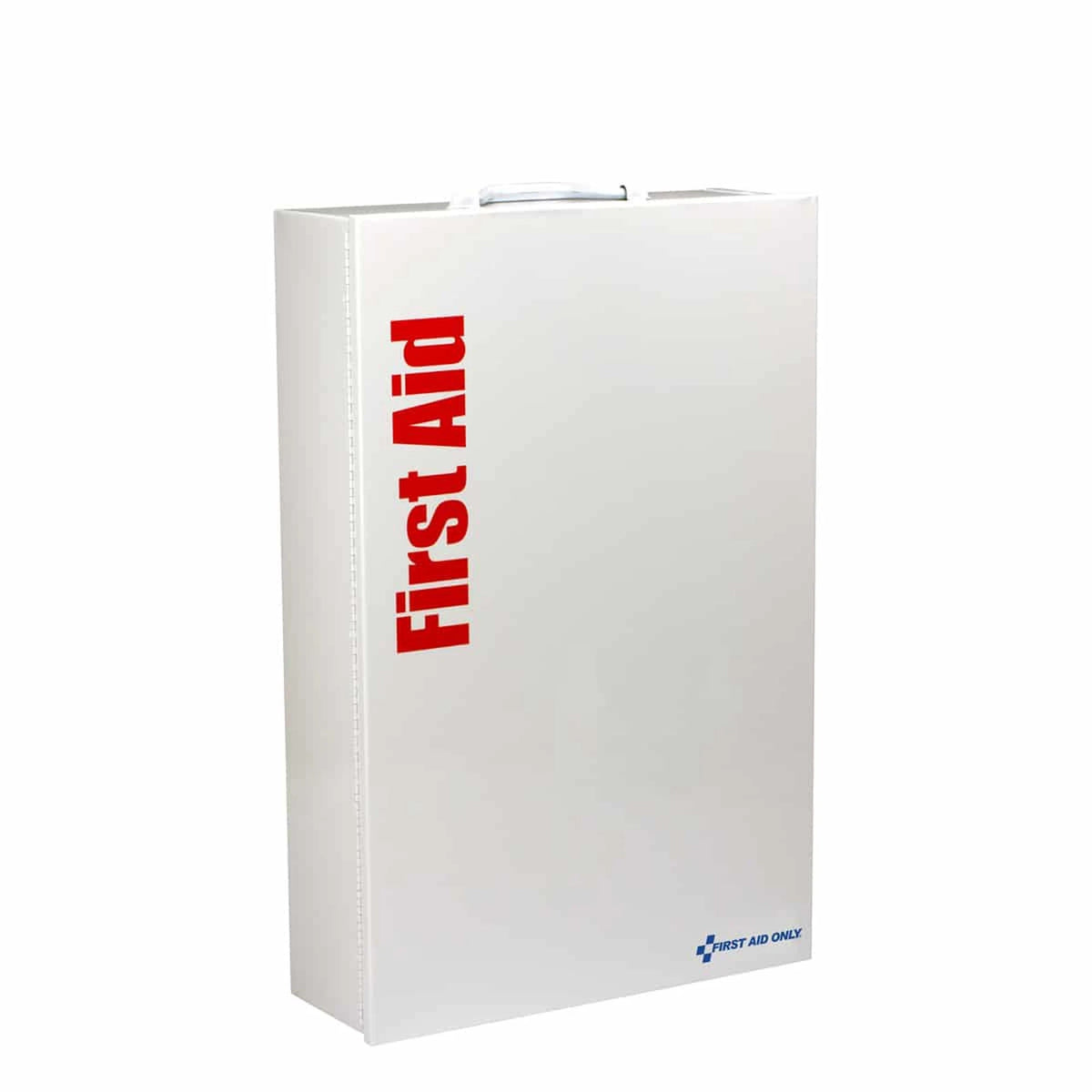XXL metal first aid cabinet at an angle with top carry handle