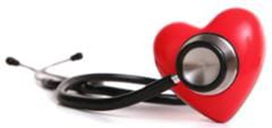 Stethoscope wrapped around a red heart model