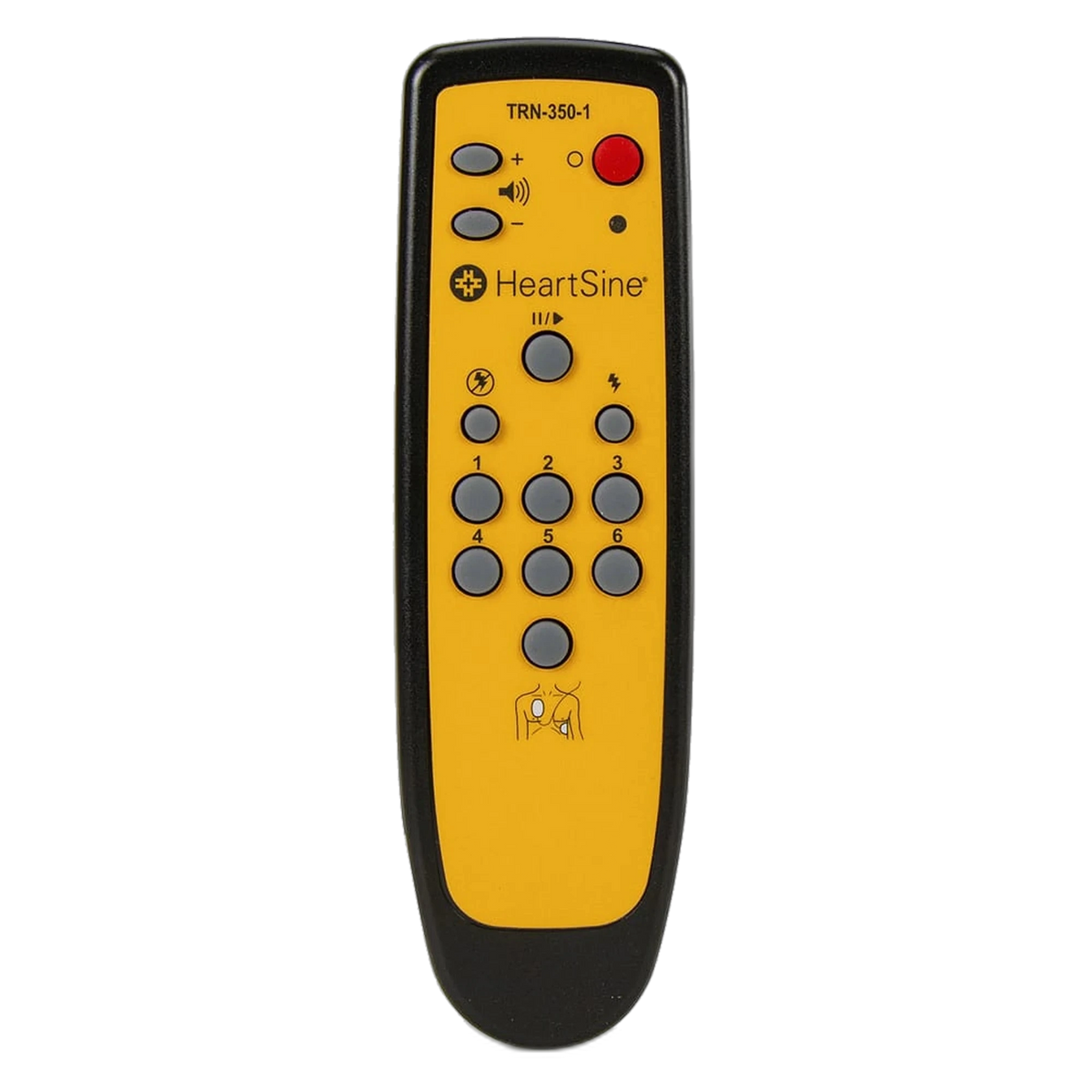 HeartSine 350P Trainer remote control TRN-350-1, front view with numbered scenario buttons