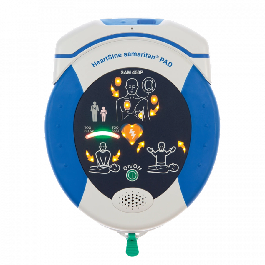 HeartSine samaritan PAD 450P AED with CPR rate feedback graphics