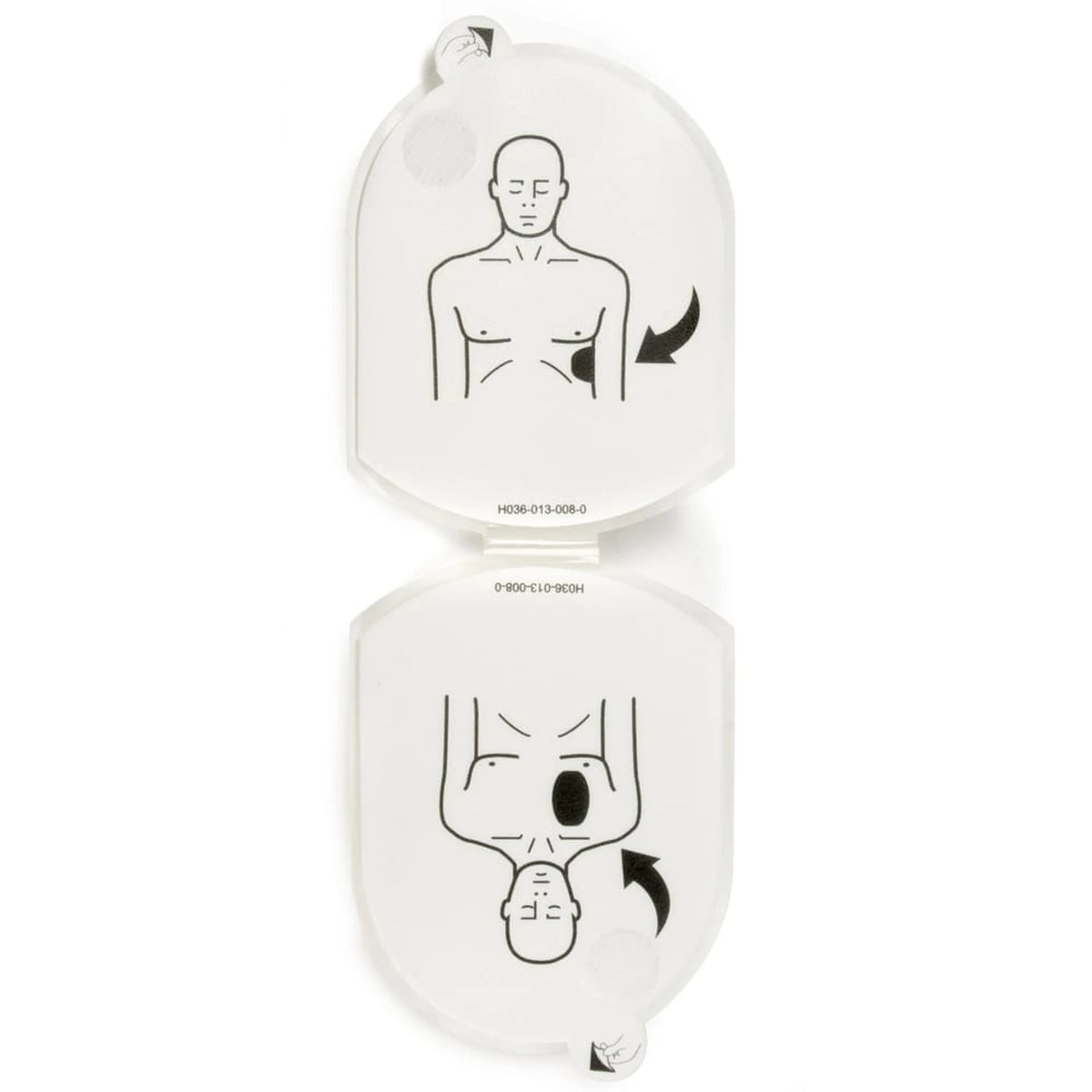 HeartSine trainer defibrillation pads folded showing part number H036-013-008-0