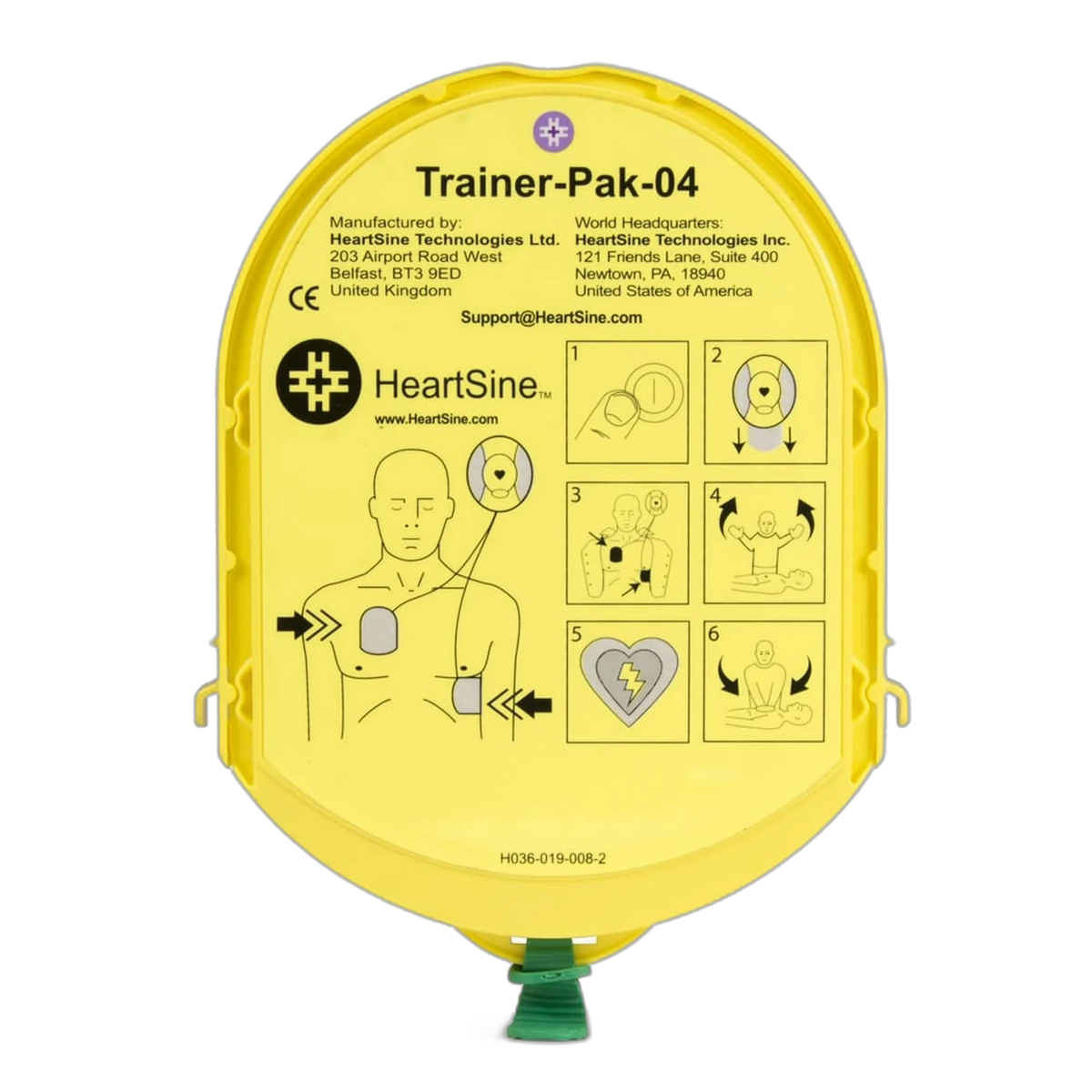 HeartSine Trainer-Pak-04 yellow pad cartridge with pad-placement instructions