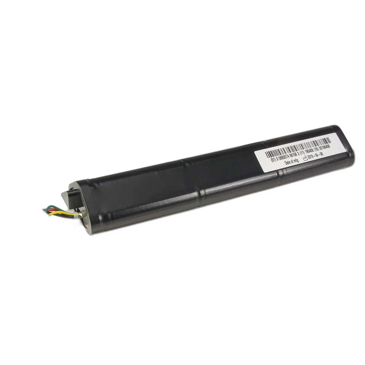 Physio-Control LIFEPAK 20e internal rechargeable battery, black rectangular battery pack with multi-pin connector and yellow date-of-manufacture label