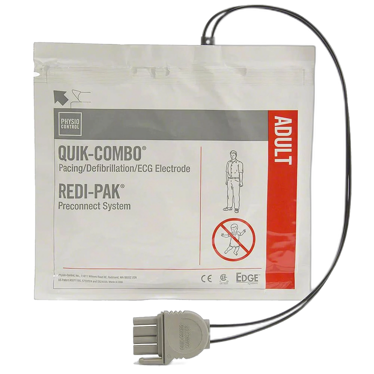 Physio-Control QUIK-COMBO REDI-PAK adult electrodes in sealed package with connector