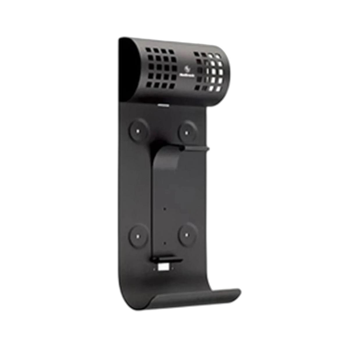 LIFEPAK CR Plus wall bracket, black metal bracket with a perforated top guard