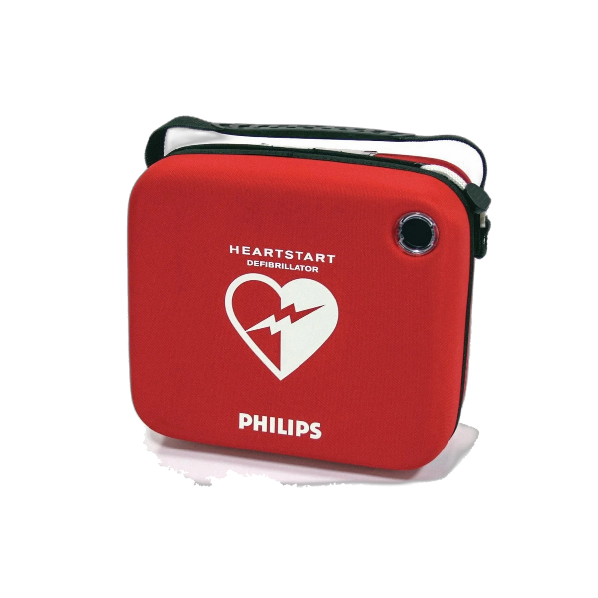 Philips HeartStart OnSite slim carry case, red soft case with black handle, HeartStart heart logo, and PHILIPS lettering
