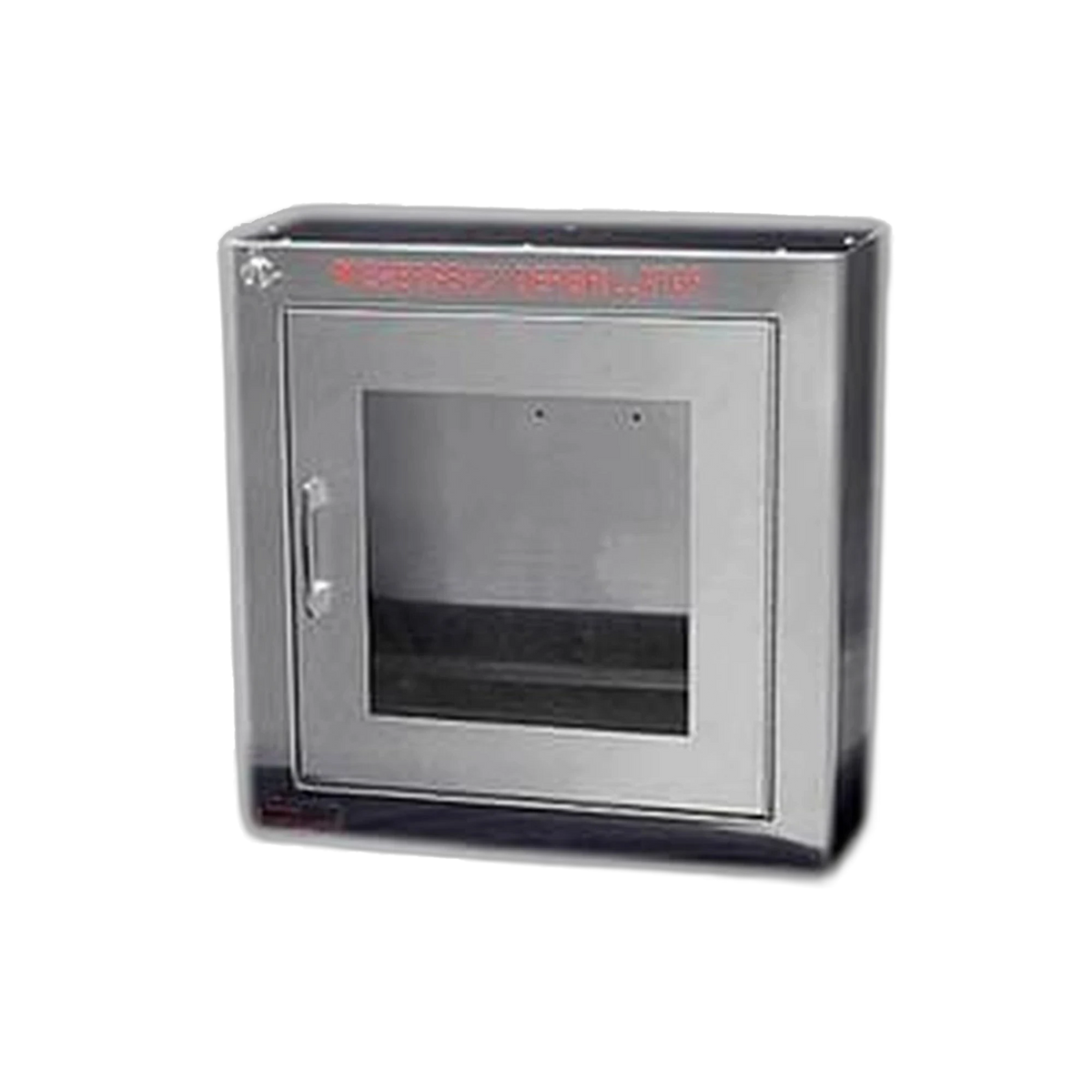 Standard stainless steel AED cabinet, brushed steel with clear window and silver handle