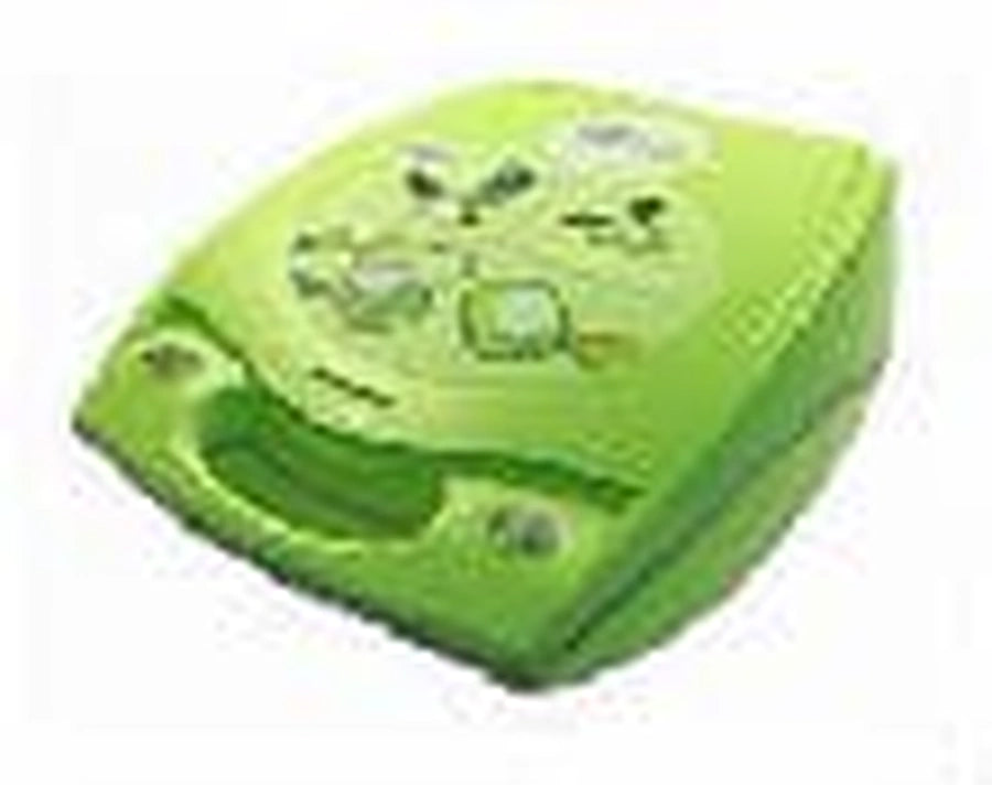 ZOLL AED Plus with lid open showing internal graphics