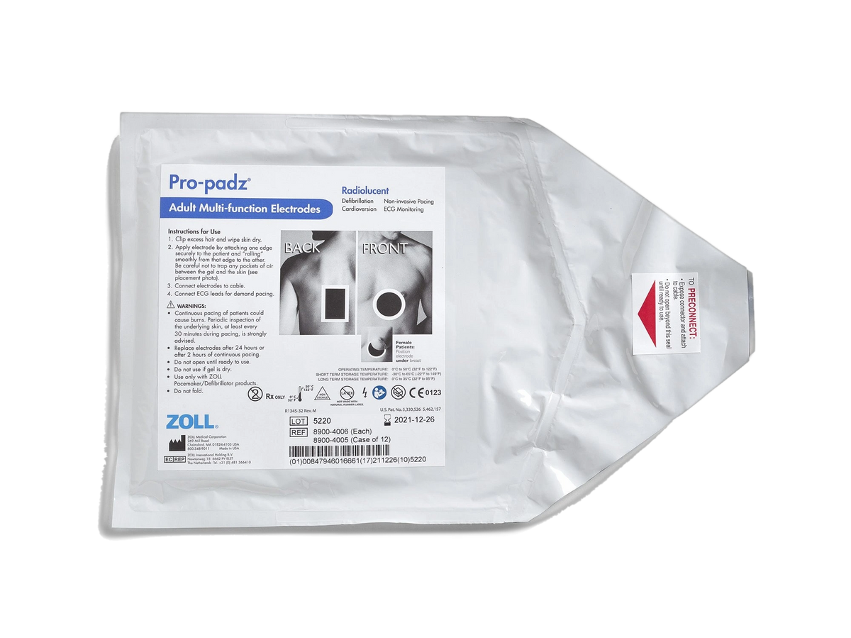 ZOLL Pro-padz radiolucent adult multi-function electrodes in sealed foil package