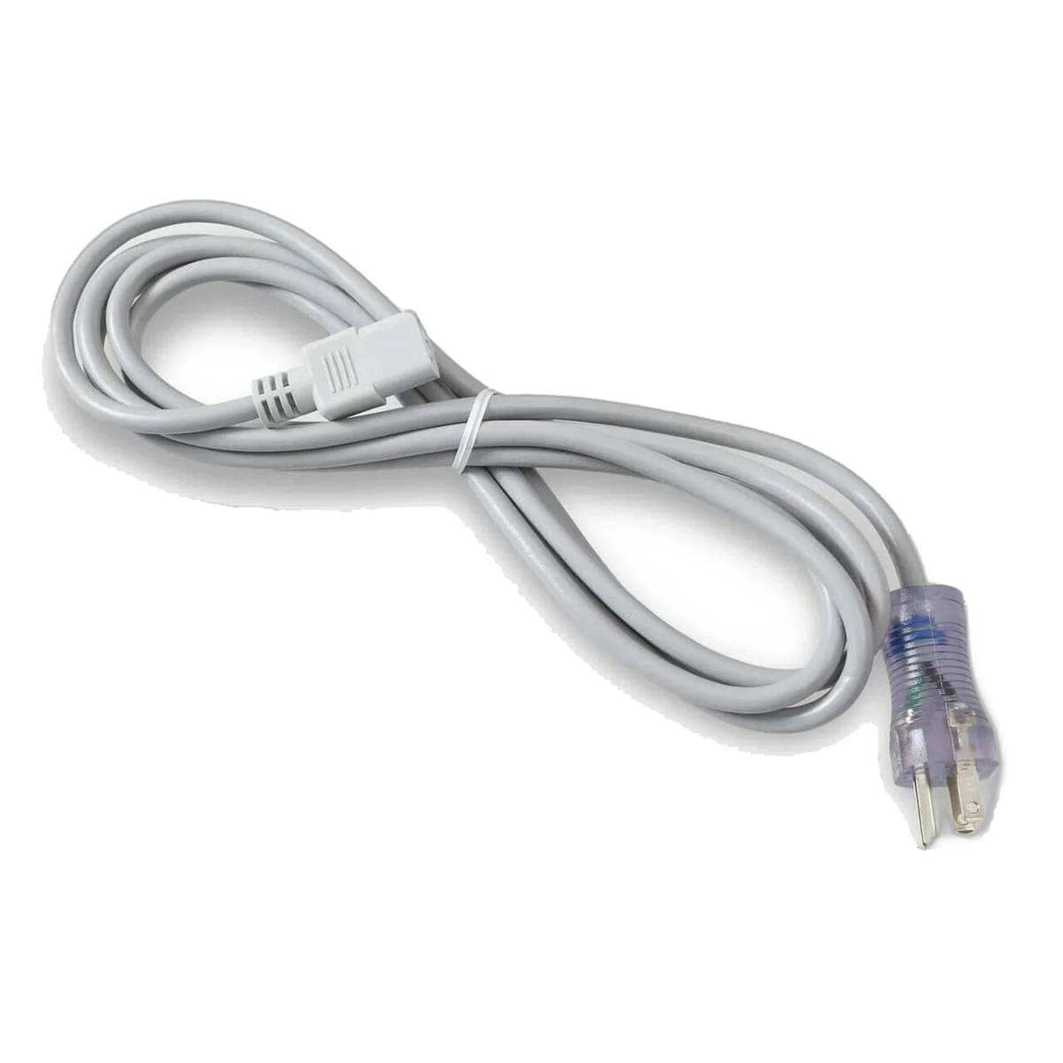 Gray hospital-grade AC power cord with clear plug