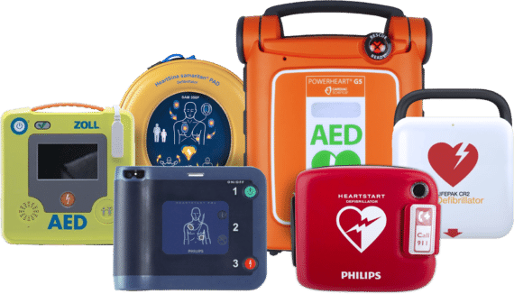 multiple aeds different shapes, sizes, colors