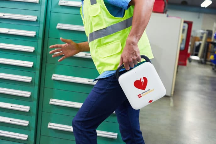 LIFEPAK CR2 In-Use - Man Runs w AED at Manufacturing Site