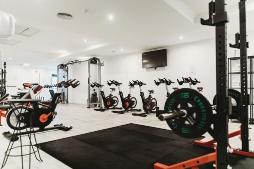 gym equipment in a room aed