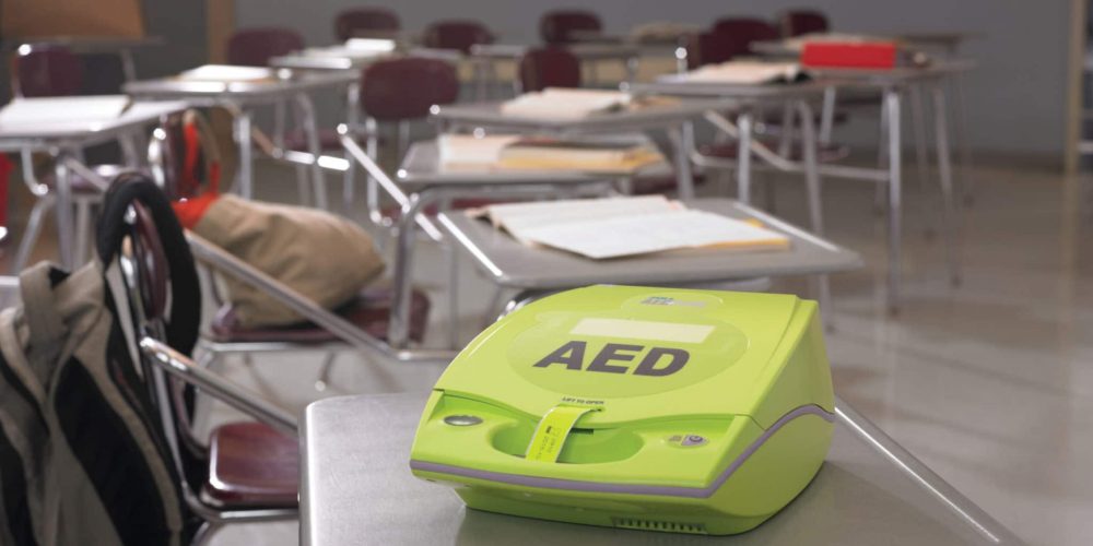 AED on classroom desk